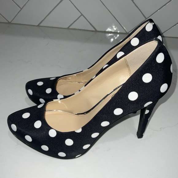 Polka Dot Black and White Women's Heels - Picture 2 of 9